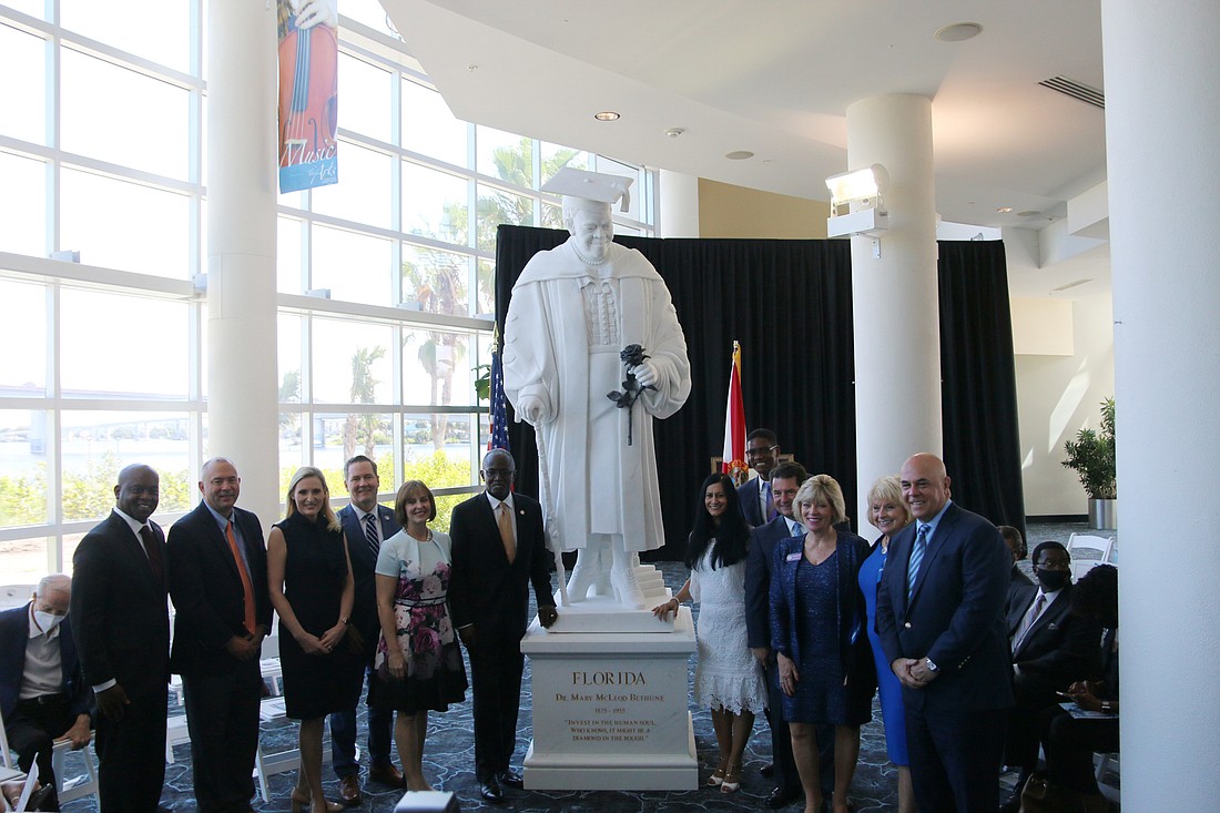 The statue of Mary McLeod Bethune is unveiled at the News-Journal Center on Monday, Oct. 11. File photo by Jarleene Almenas