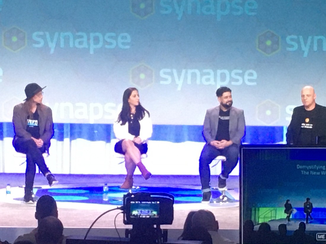 Brian Hartz. From left, Michael O&#39;Rourke, Michelle Abbs, Gabe Higgins and Nuke Goldstein took part in a panel discussion at the Synapse Summit in Tampa on Feb. 17.