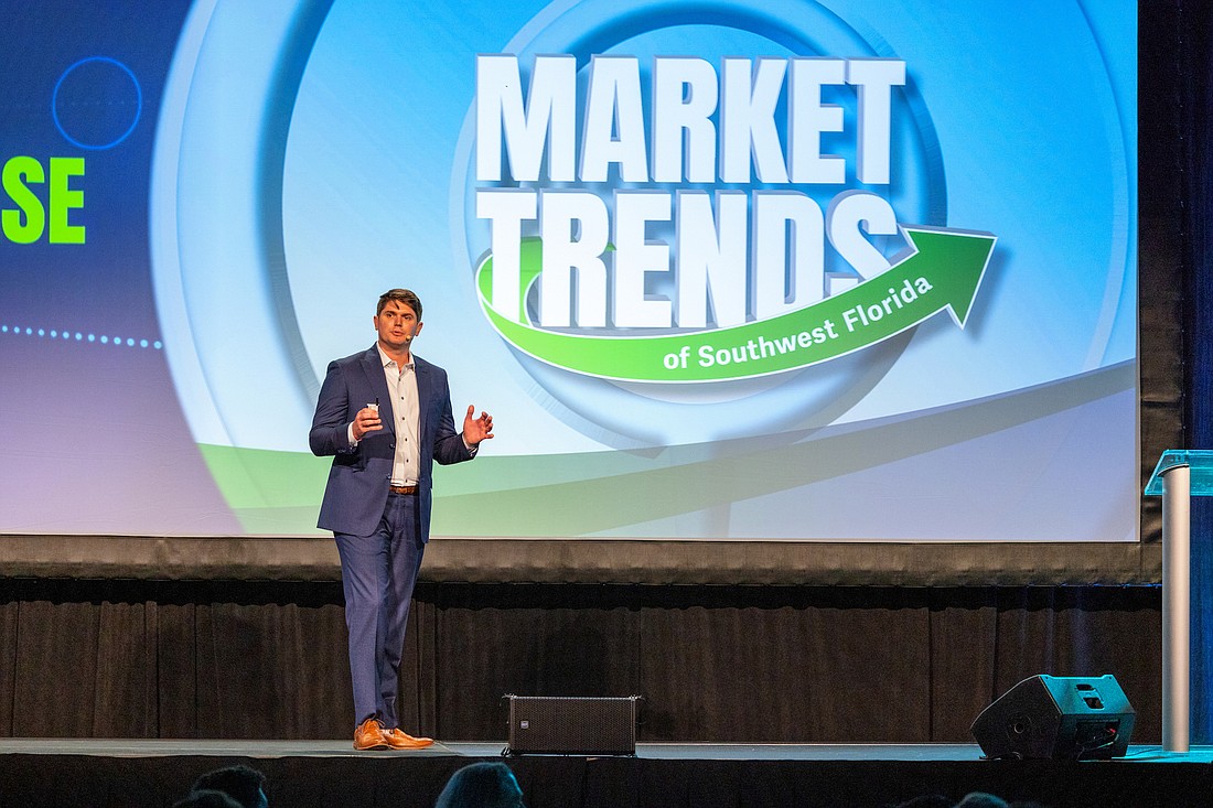 Justin Thibaut  speaks about commercial real estate at the Market Trends of Southwest Florida Conference at the Caloosa Sound Convention Center in Fort Myers. (Photo courtesy of Michael Caronchi)