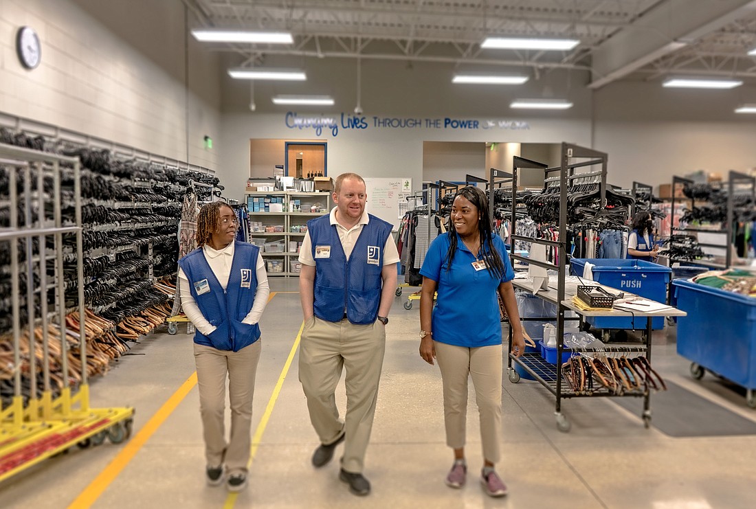 Courtesy. Pictured, from left, at Joshanna Franklin, Noah Galer and Lekesha Dunbar, all Goodwill Manasota team members, at the corporate campus in Bradenton.