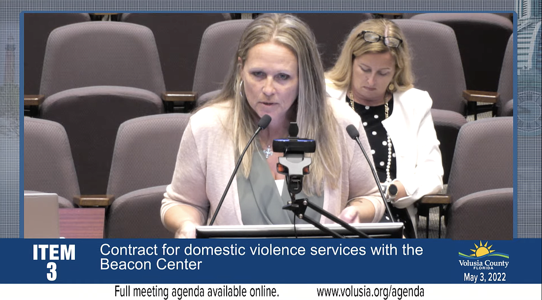 Beacon CenterÂ Chief Executive Officer Angie Pye speaks to the Volusia County Council. Screenshot courtesy of Volusia County Government's livestream