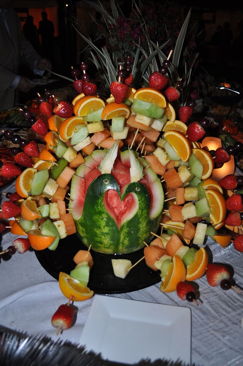 The fruit kabob display.