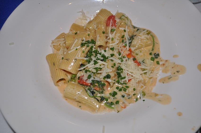 The third course was rigatoni with dill champagne cream sauce.