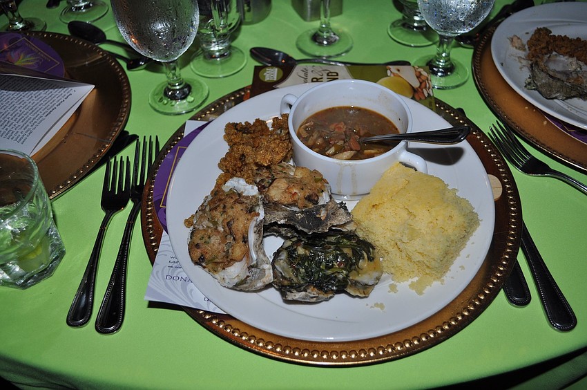 People enjoyed filling their plates up with a variety of items from the buffet line.