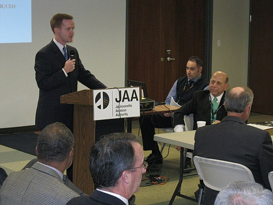 Photos by David Chapman - City Council member Yarborough addresses Jacksonville Aviation Authority board members on the topic of the Craig Airport name. The board met Monday and unanimously voted to include the Craig name following weeks of area oppos...