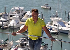 Wallenda makes his way across the high wire.