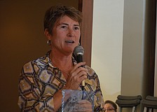 Cheryl Gaddie thanks the Siesta Key Chamber of Commerce for choosing her as 2012 Business Person of the Year. She said â€œit takes a whole village to be a village.â€