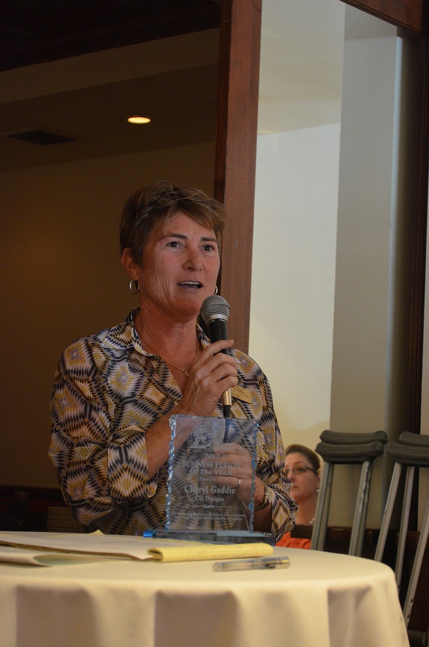 Cheryl Gaddie thanks the Siesta Key Chamber of Commerce for choosing her as 2012 Business Person of the Year. She said â€œit takes a whole village to be a village.â€