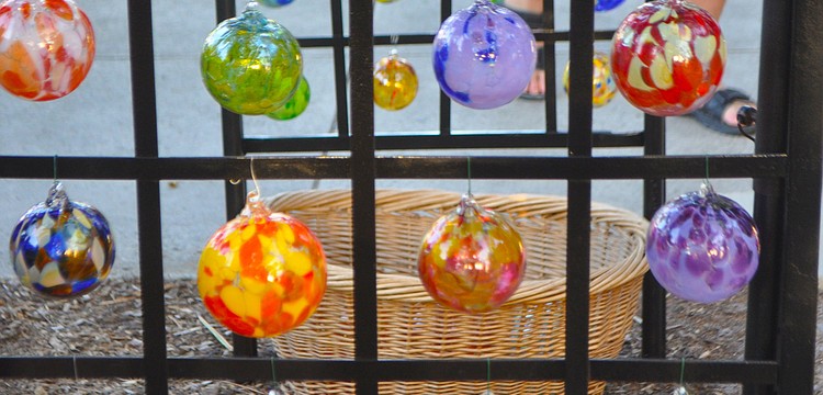 Glass spheres were among the many products at the festival