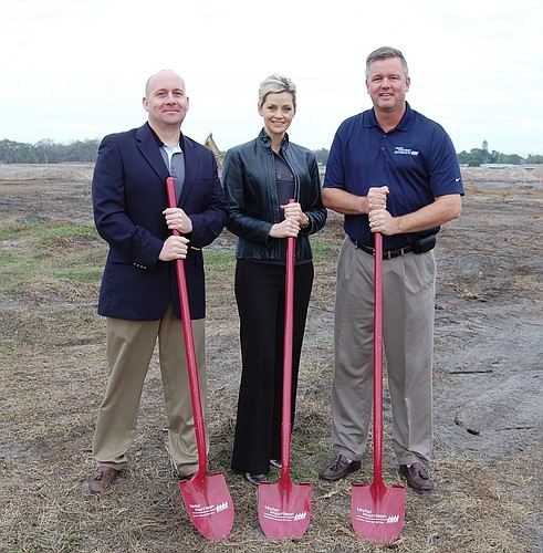 Taylor Morrison Vice President of Purchasing Derek Andruss, Vice President of Sales Cammie Longenecker and Vice President of Construction Mark Mansfield break ground at the Esplanade by Siesta Key.