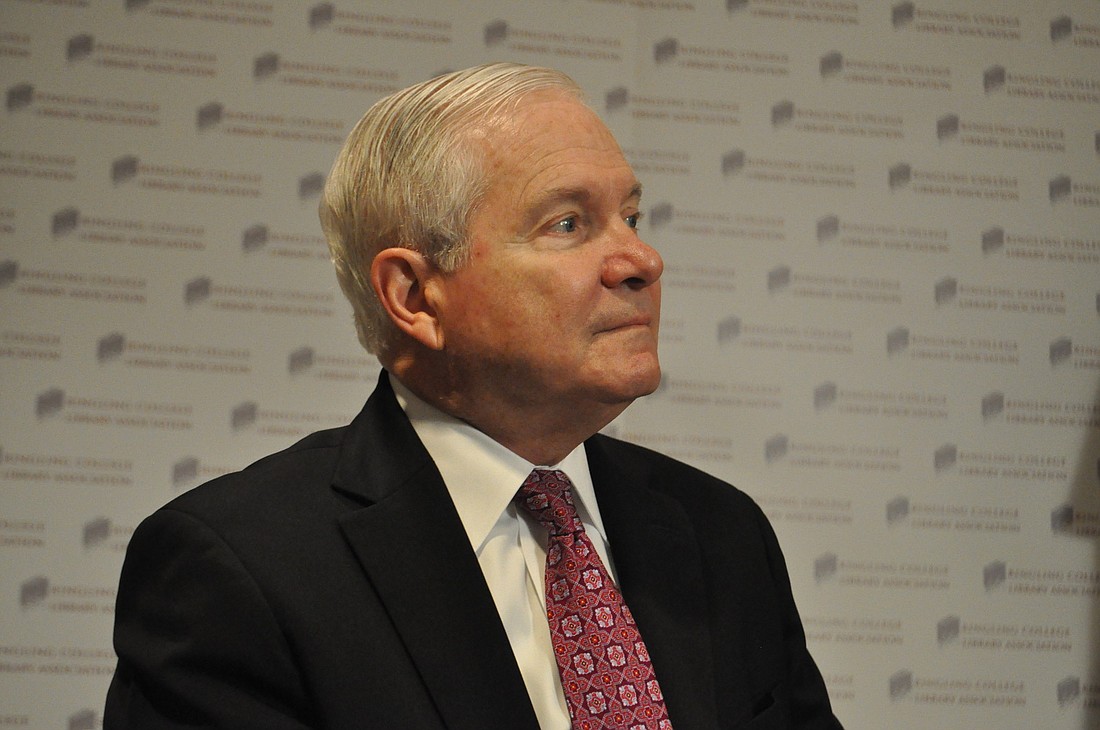 Dr. Robert Gates at the RCLA Lecture Series media round table Tuesday, Feb. 5