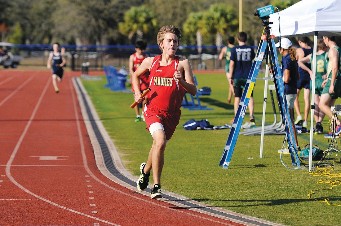 Jack Corey anchored the Cardinal Mooney 4x800 relay to a second-place finish.