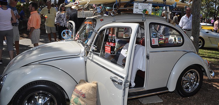A 1966 Volkswagen Bug had copious whimsical details, including a hamster wheel and a parrot.