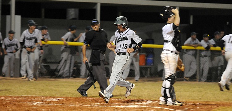 Lakewood Ranchâ€™s Joey Ambrosino scores one of Lakewood Ranchâ€™s eight runs.