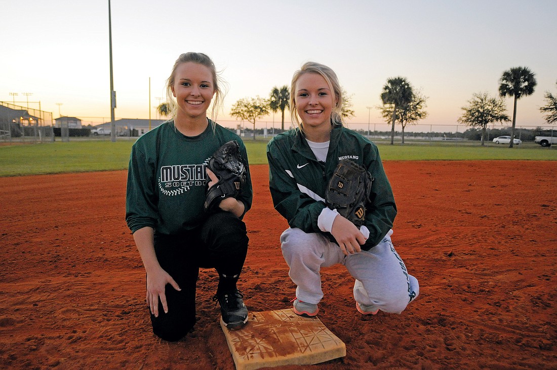 Lakewood Ranch High freshman Caitlin and Crystal Brown are happy to be back together on the field playing for the Lady Mustangs varsity squad after being apart for nine month while Crystal rehabilitated from a torn ACL. Photo by Jen Blanco.