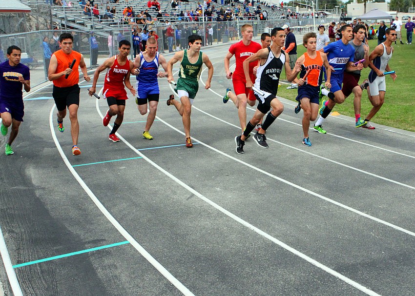 The boys start off running in the 4x800 relay, Friday, March 1, at the Ram Invitational.