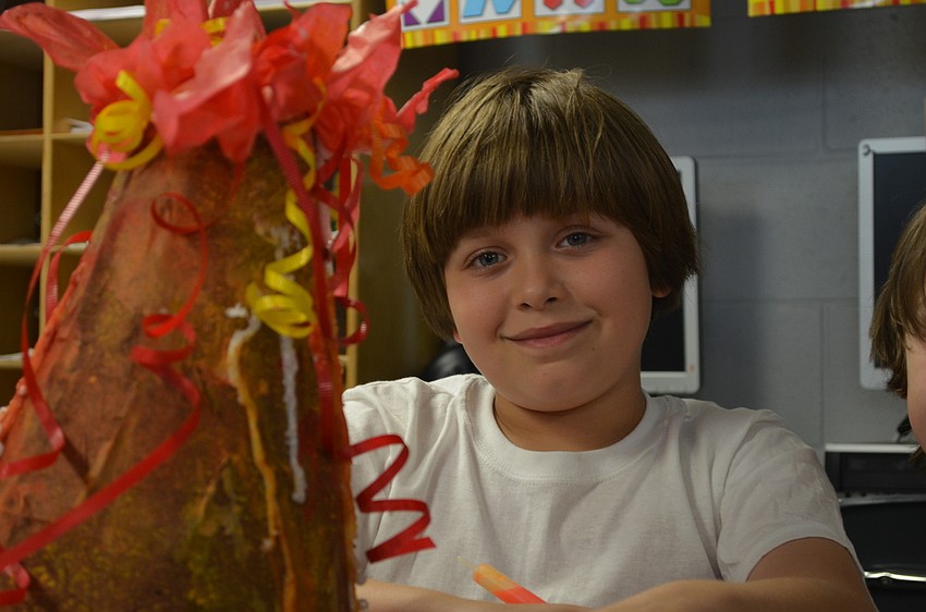 Jackson Malecki, 8, made a volcano.