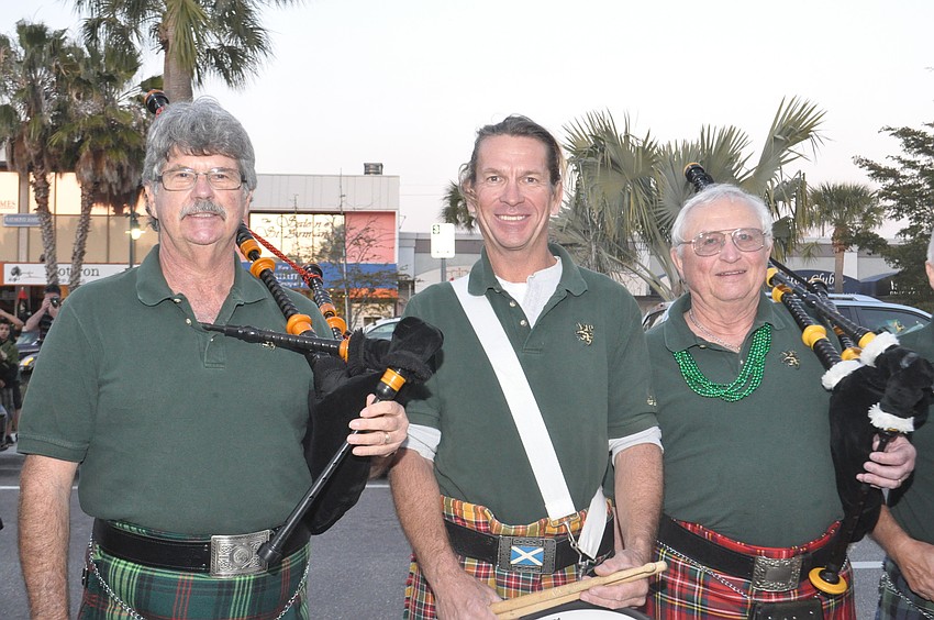 Bob Fair, Jay Connelly and Jack States pose on a break from bagpipe playing.