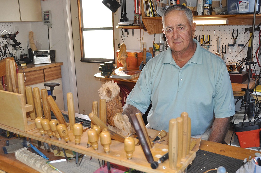 Seventy-three-year-old John Grey has carved hundreds of creations from the garage of his Palm-Aire home.