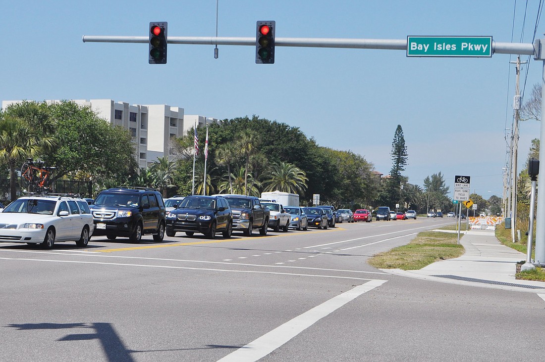 Heavy traffic is a sign of season, as pictured on Tuesday afternoon at the intersection of Gulf of Mexico Drive and Bay Isles Road.