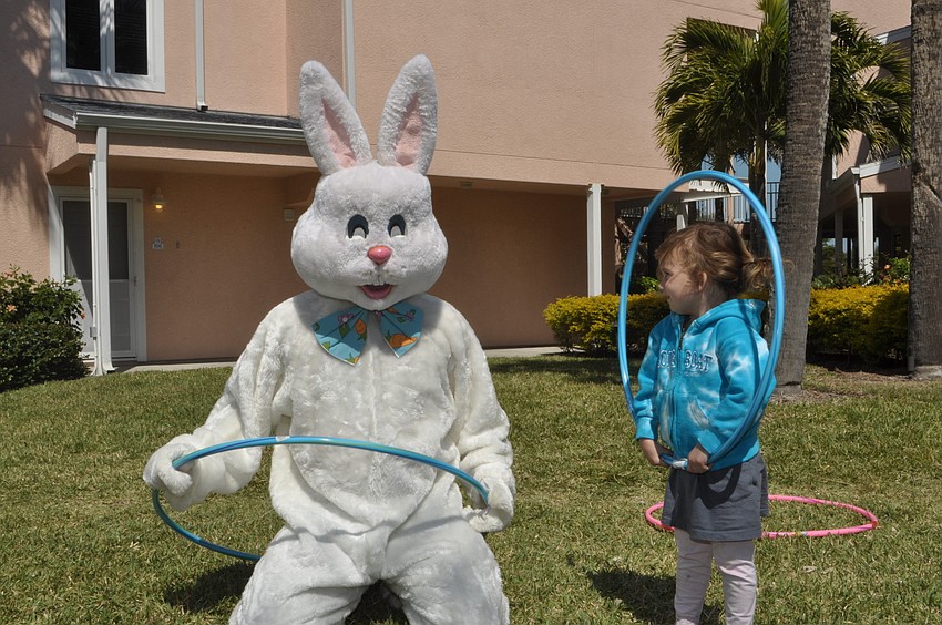 Elsie Vincent visits with the Easter Bunny.