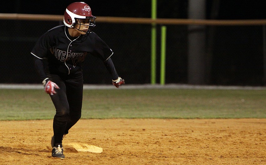 Riverviewâ€™s Alissa Jackson, No. 6, stays on her toes as she waits to run from second to third.