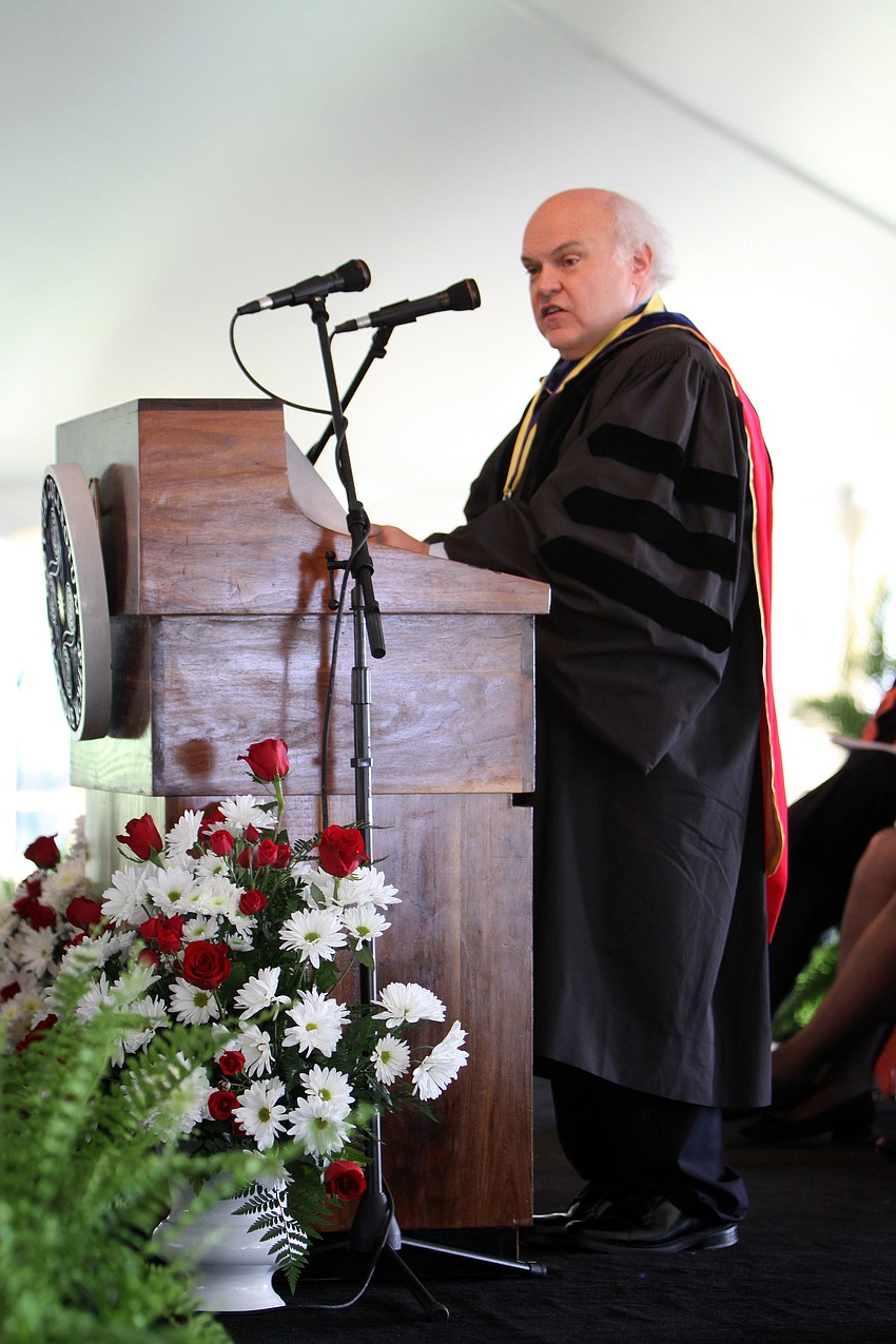 Dr. Donal Oâ€™Shea speaks to the crowd Friday, Feb. 15, at New College.