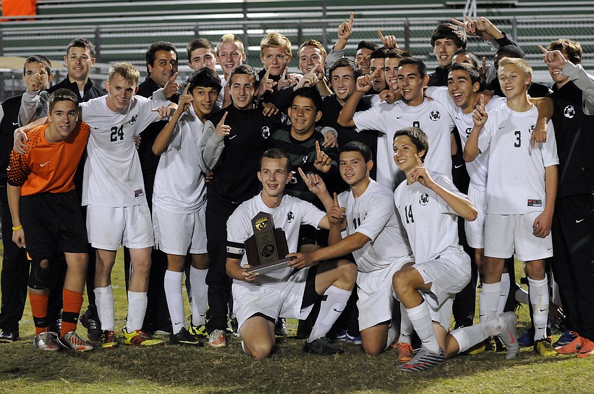 The Lakewood Ranch High boys soccer team captured its first district title in four years with a 2-1 victory over Manatee in the Class 4A-District 11 championship Jan. 25.