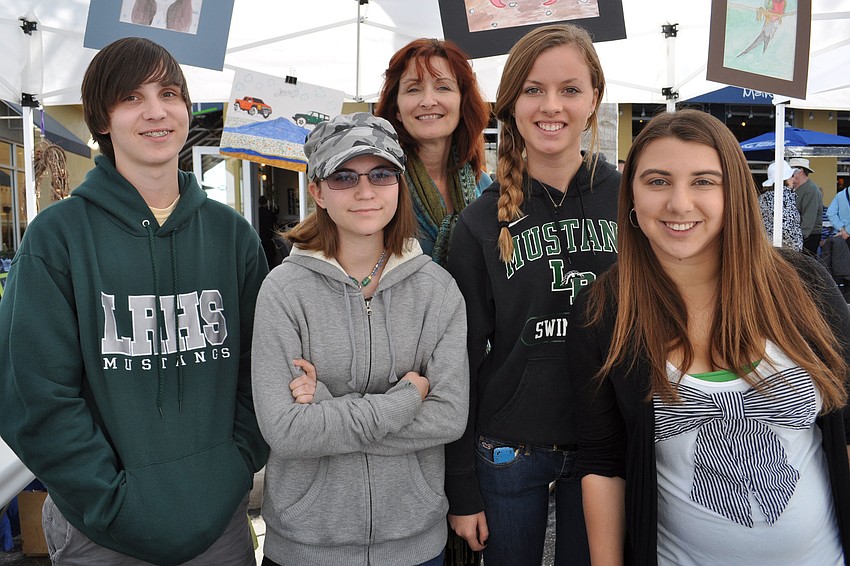 Lakewood Ranch High Schoolâ€™s Fine Arts Department showcased student work. Pictured are Zack French, Shayna Morelli, teacher Terry Thompson, Hannah Grant and Erin Crowley.