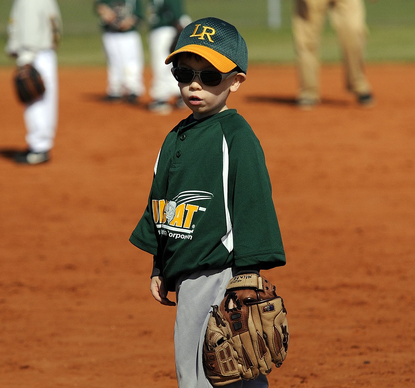 Five-year-old Reece McCabe enjoyed playing first base.