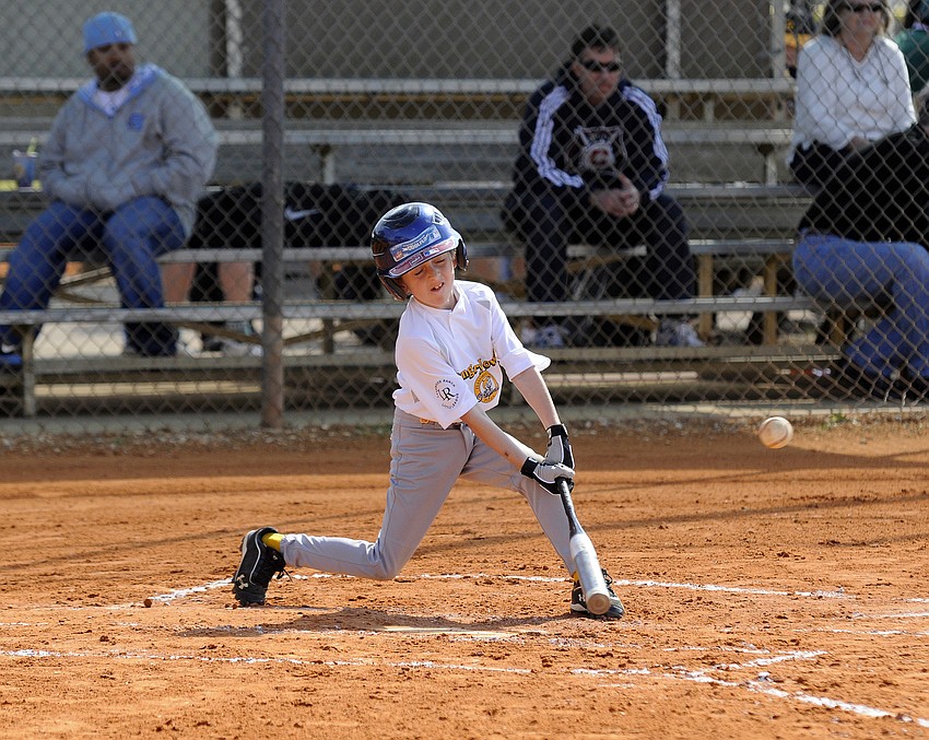 Eight-year-old Luke Nelson hit a single in his first at bat for Hungry Howies.
