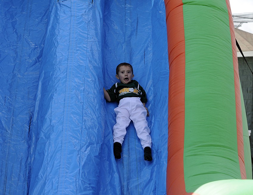 Brenden Gast, 4, had a blast going down the slide.