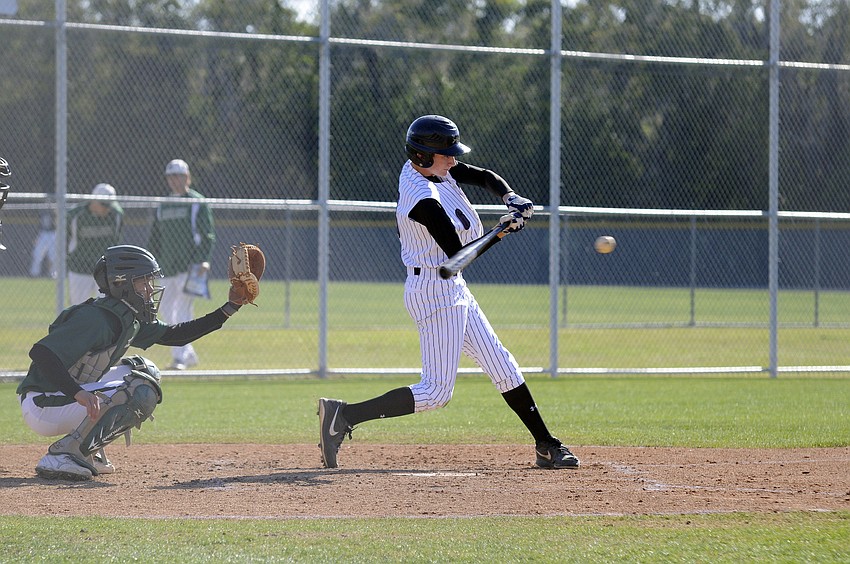 Braden River freshman Tyler Dyson makes contact during the Pirates 4-3 loss to Tampa Catholic March 27.