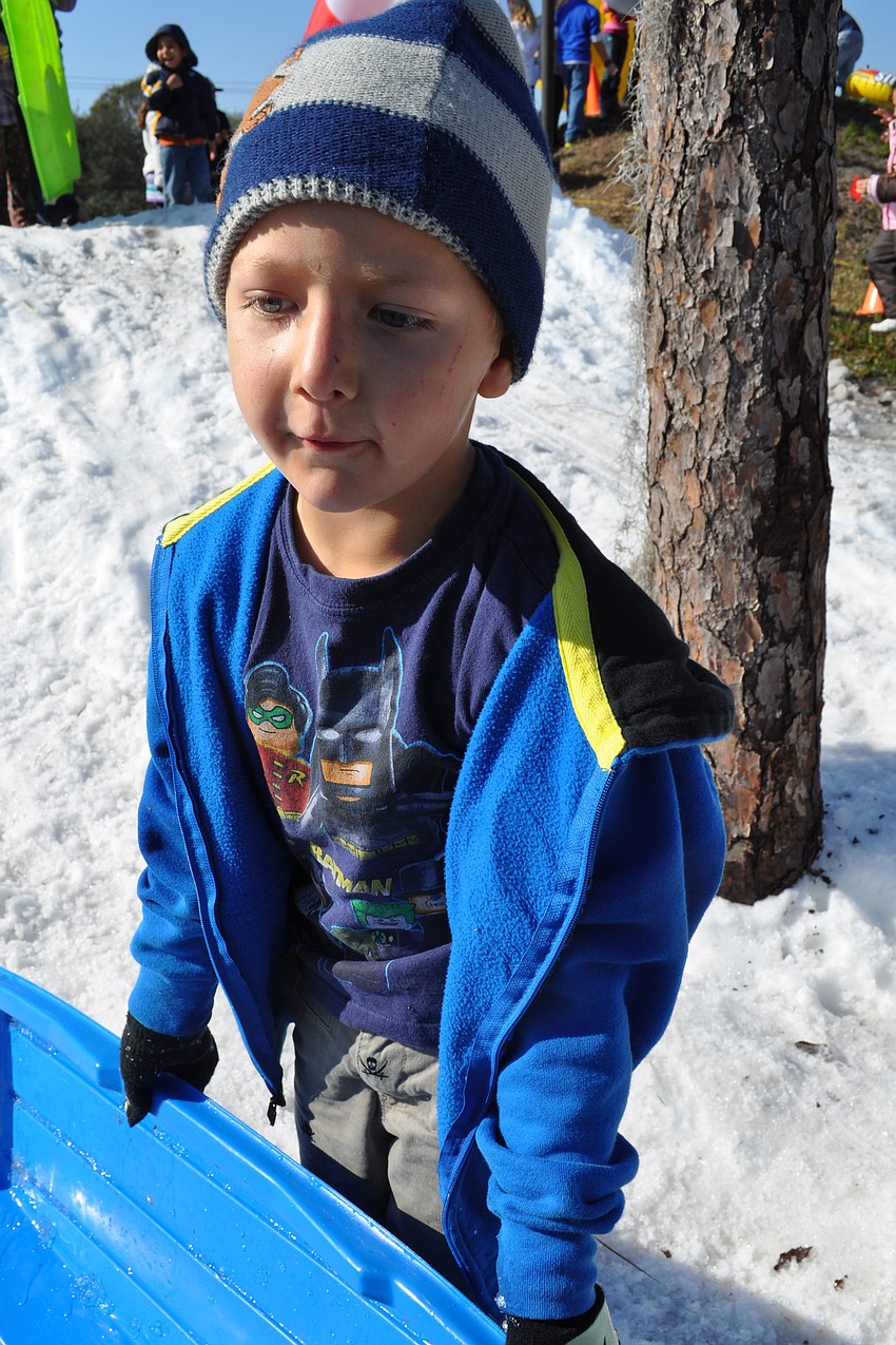 Jeremy Worley, of The Tabernacle Christian School, started his day of sledding on a bunny slope.