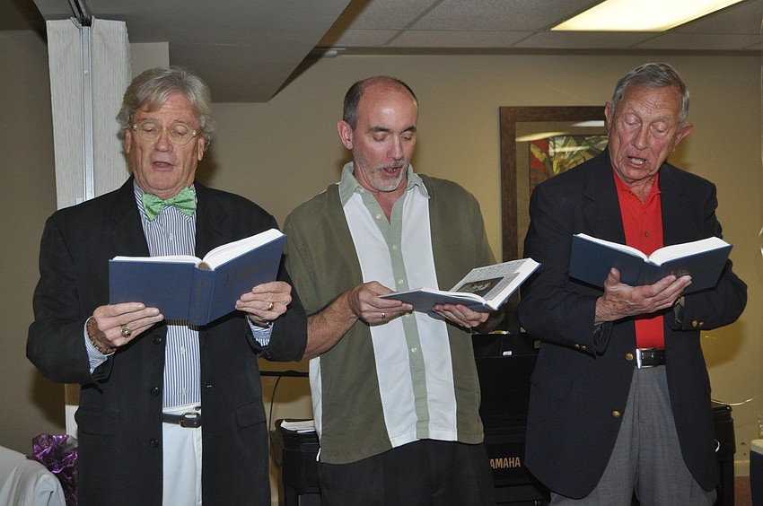 The three tenors â€” Rev. Dr. Vince Carroll, Dan Maiden and Rev. Charlie Shook â€” sang â€œIâ€™ll fly awayâ€ and â€œWhen the saints go marching in.â€