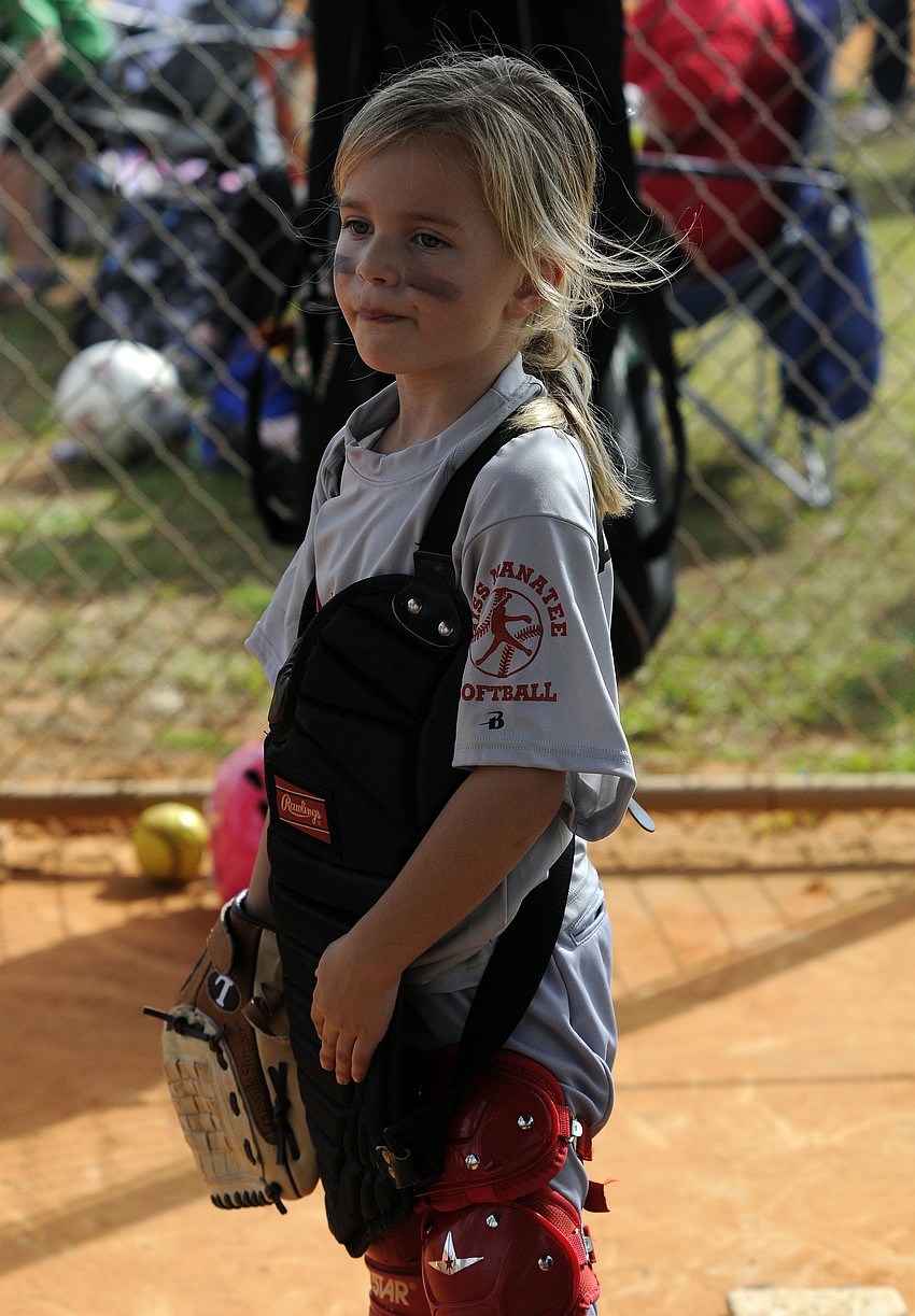 Allie Thompsen, 6, enjoyed being the catcher.