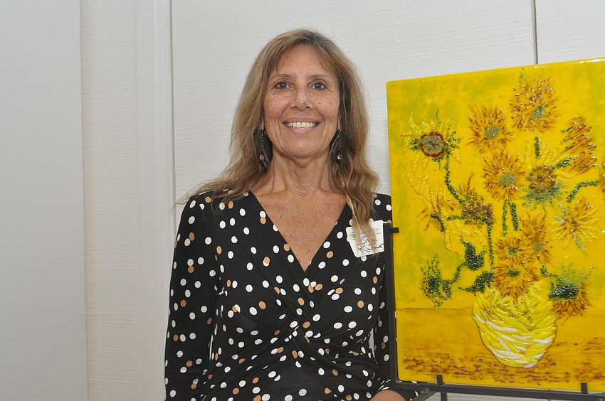 Sue Kutno with her glass painting
