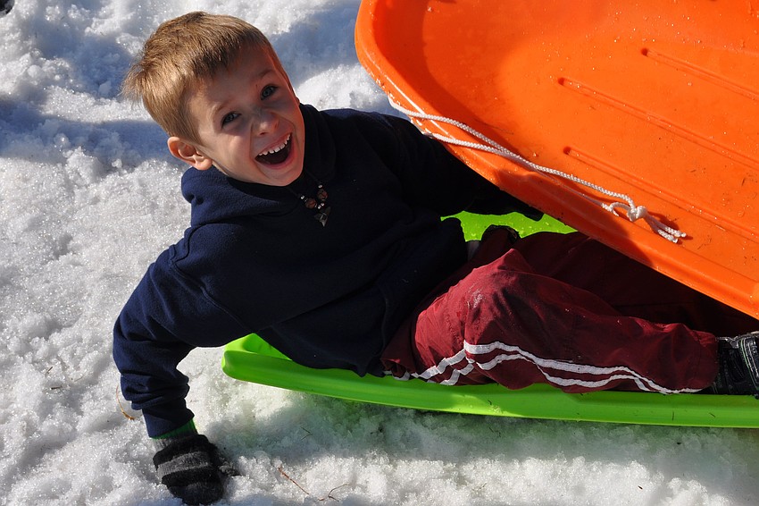 Kevin Gyurka nearly fell out of his sled, as it screeched to a halt.