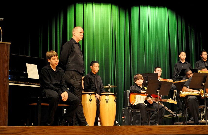 The Booker Junior High School Jazz Band listens to feedback from the judges.