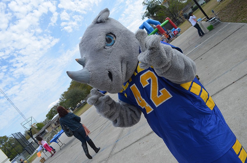 Senior Josh Beachy wears The Blazers mascot costume.