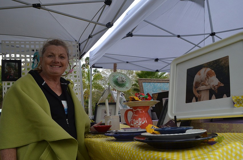 Jane Nutter Johnson makes yard art out of recycled and repurposed items for her business called Flower Power SRQ.