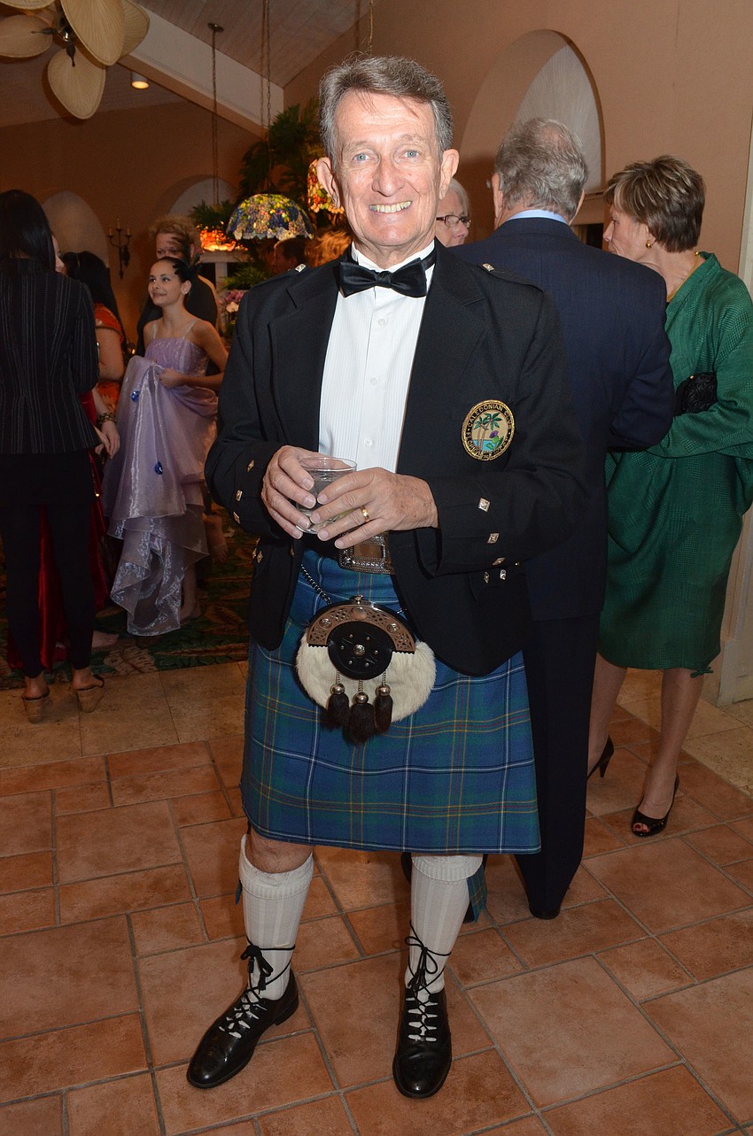 Bill Wallace wears a kilt to represent sister city Dunfermline, Scotland.
