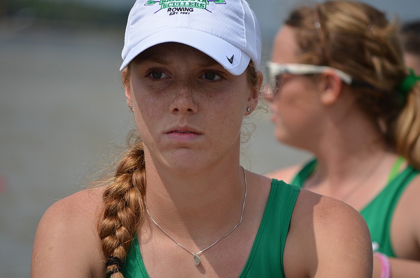 Sarasota Scullers Rower Payton Harris concentrates before setting off at the start.