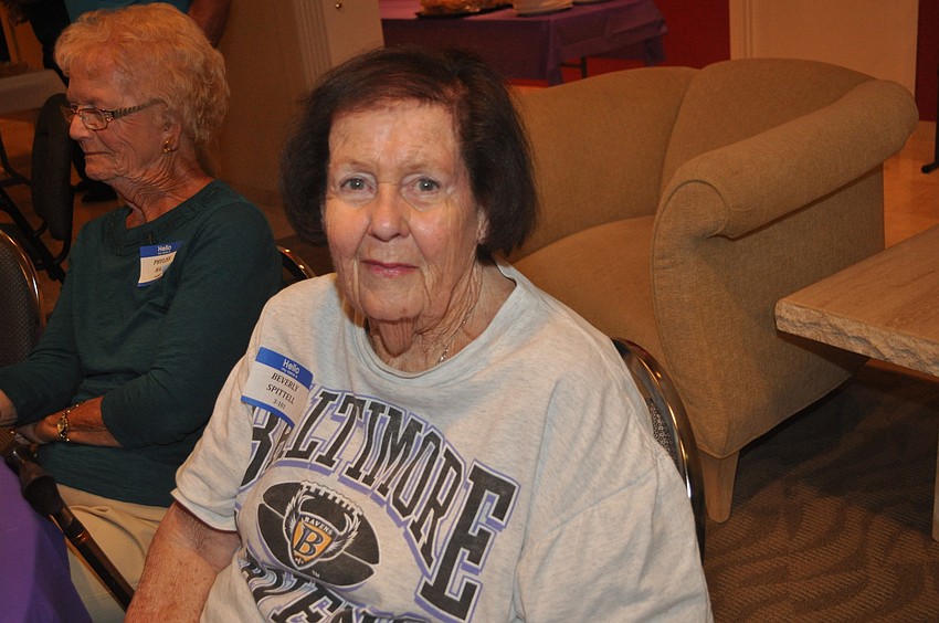 Beverly Spittell cheers for hometown team at the Beachplace Super Bowl party.