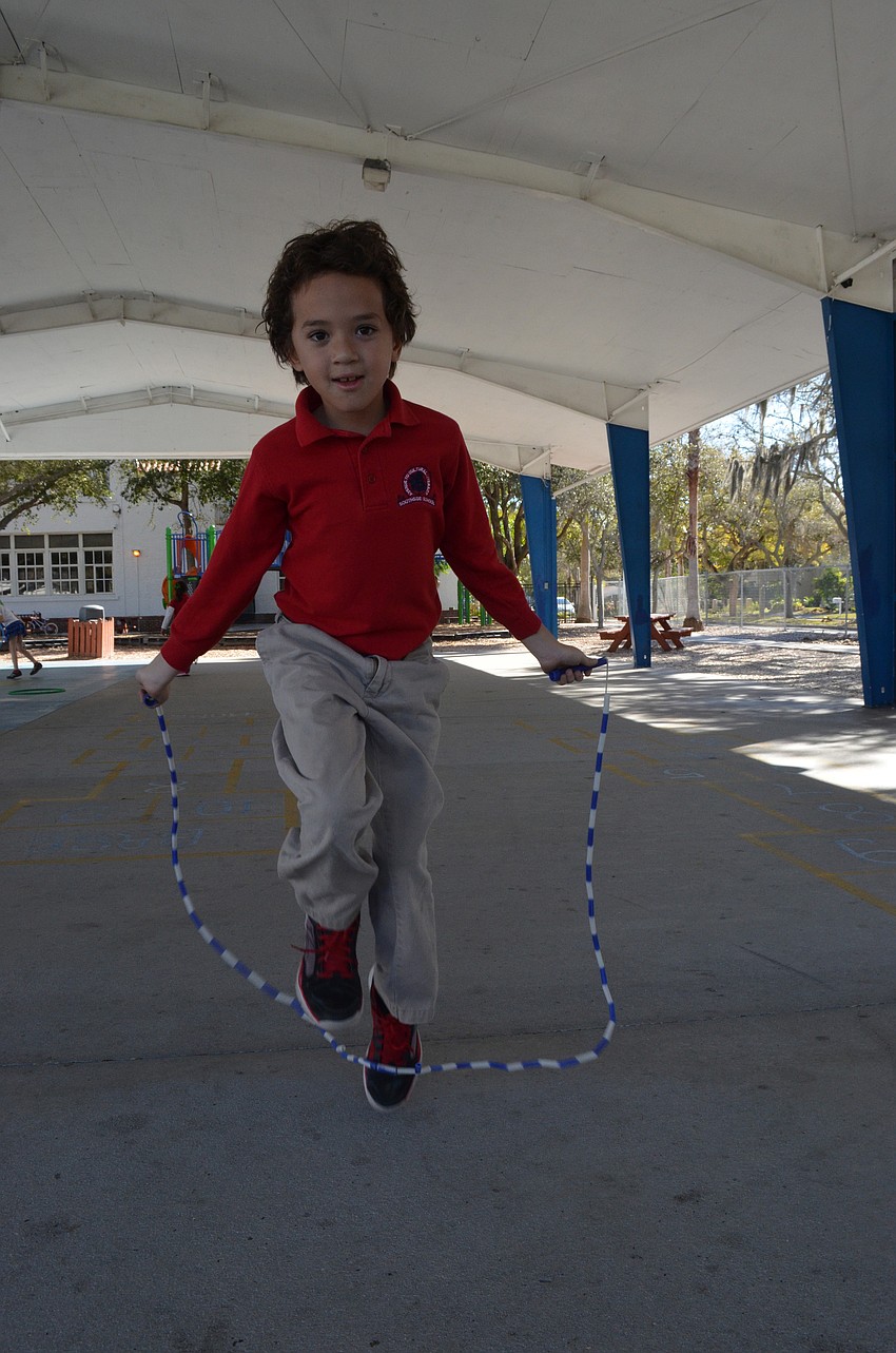 Noah Brasgalla, 7, jumps high over the rope.