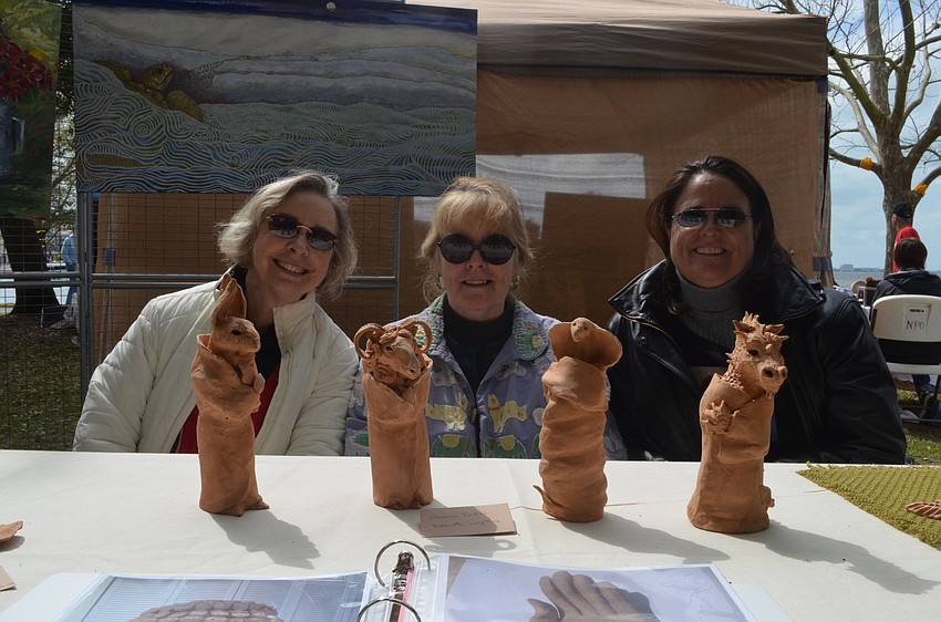 Nancy Foust, Gail Oâ€™Hara, and Laura Winn represent their business Three Women and A Kiln for the first time. They make terracotta sculptures.