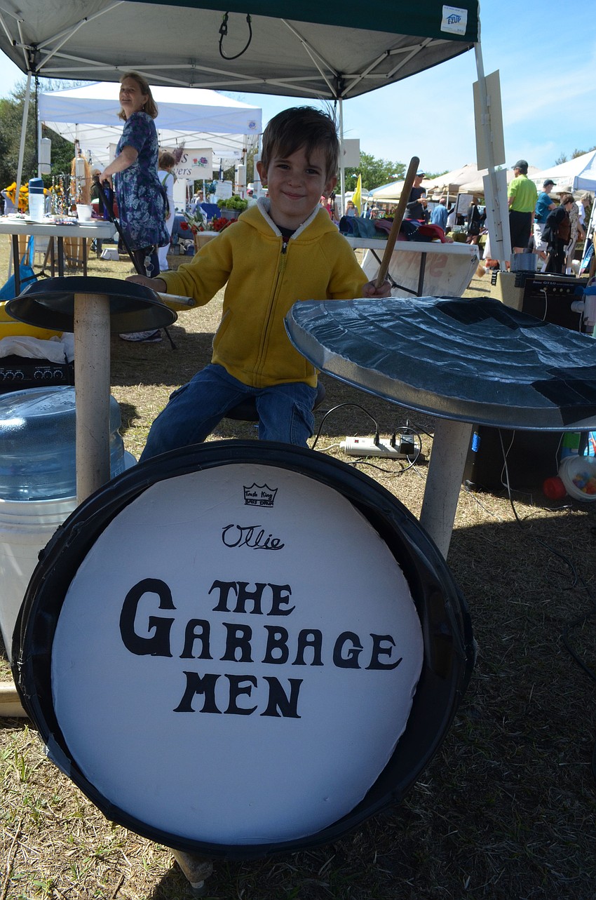 Jack Edington, 5, plays The Garbage Menâ€™s drums.