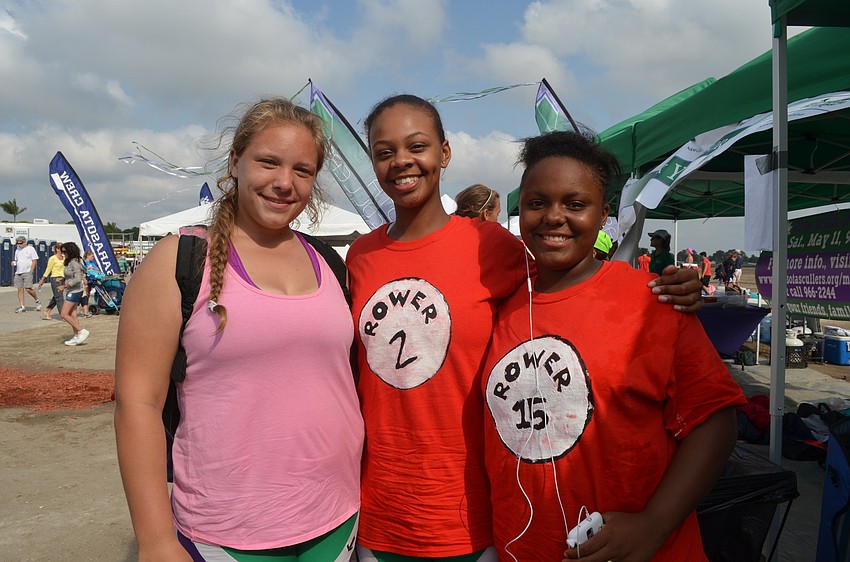 Sarasota Scullers rowers Raven Spells, Kimia Spikes and Dn'asia Bowman