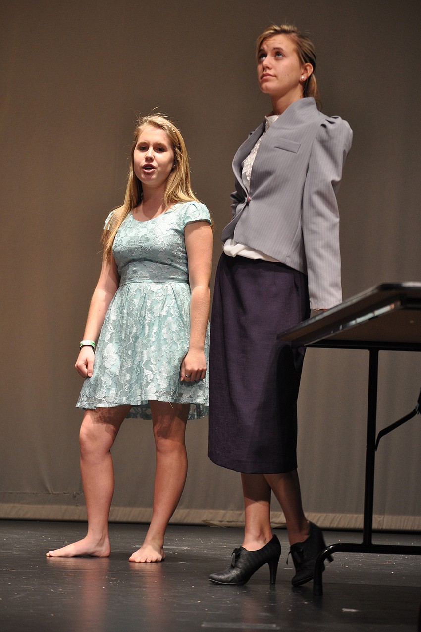 Camille Lurz, as Cinderella, plead her case to Kayla Lindsay, the stepmother and evil defense attorney.