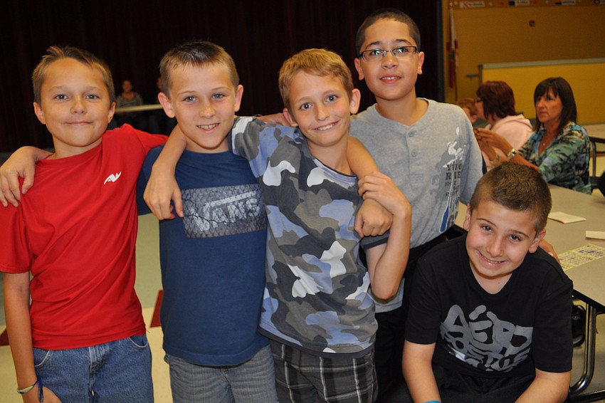 Lance Lenosky, Jack White, Dominic Rivera and Matthew Scully celebrated the back-to-back bingos won by Connor Schrand, center.